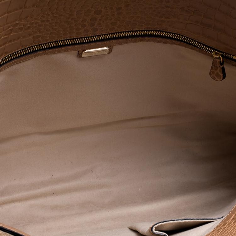 Pre Owned Emporio Armani Light Brown Croc Embossed Leather Satchel