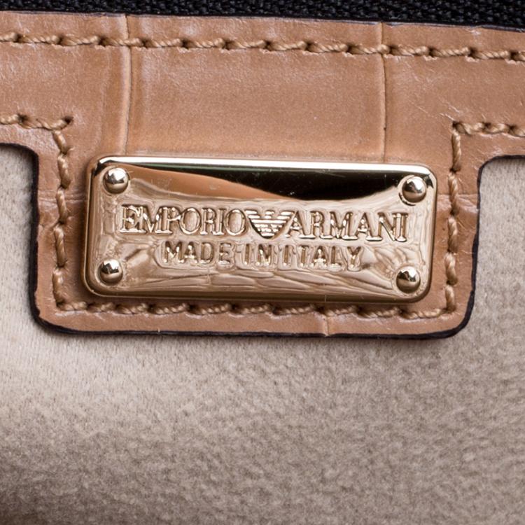 Pre Owned Emporio Armani Light Brown Croc Embossed Leather Satchel