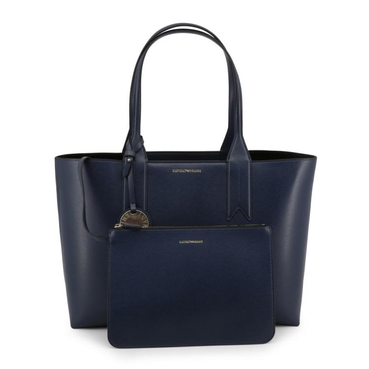 Pre Owned Emporio Armani Navy Faux Leather Shopping Tote