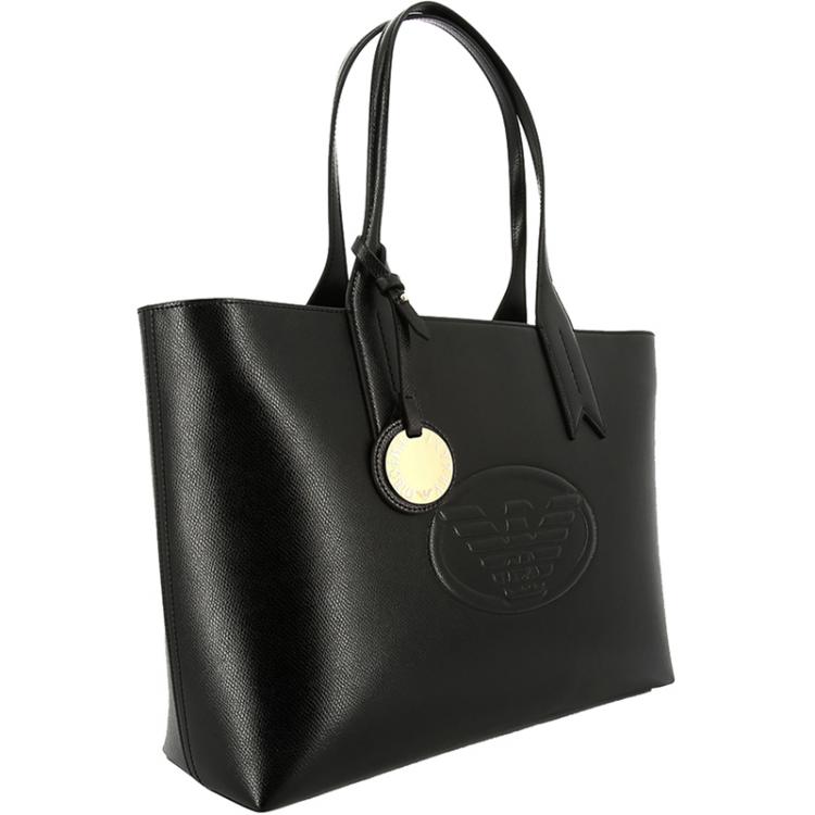 Pre Owned Emporio Armani Black Leather Shopper Tote