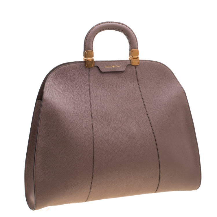 Pre Owned Emporio Armani Taupe Leather Tote