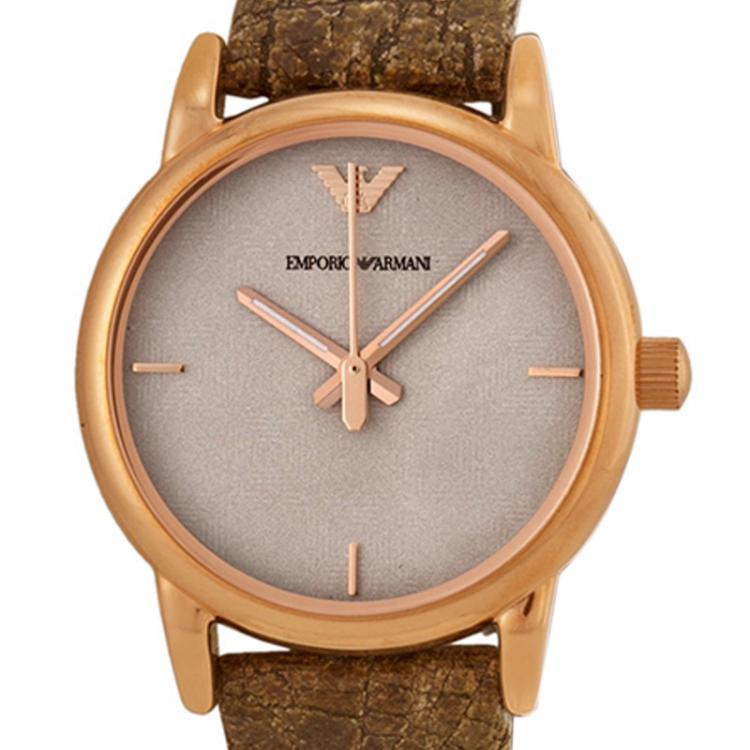 Pre Owned Emporio Armani Off-White Gold-Plated Stainless Steel AR1813 Women's Wristwatch 26MM