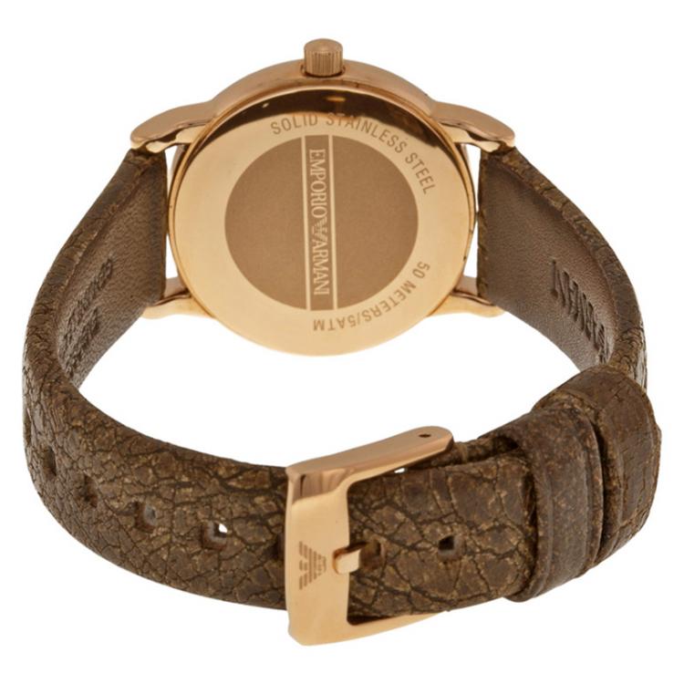 Pre Owned Emporio Armani Off-White Gold-Plated Stainless Steel AR1813 Women's Wristwatch 26MM