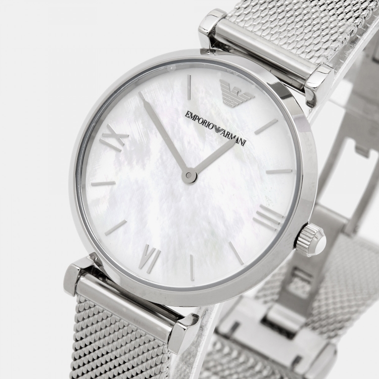 Emporio Armani Mother Of Pearl Stainless Steel T Bar AR1955 Women s Wristwatch 32 mm Emporio Armani TLC