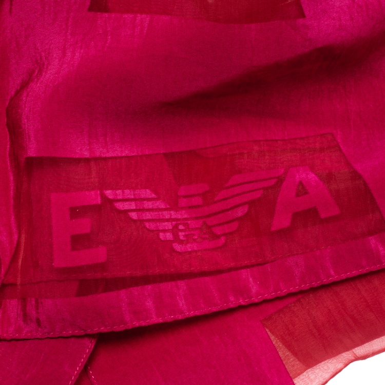 Pre Owned Emporio Armani Pink Logo Burnout Detail Scarf