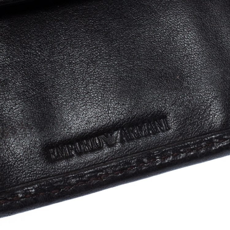 Pre Owned Emporio Armani Dark Brown Croc Embossed Leather Eagle Bi Fold Wallet