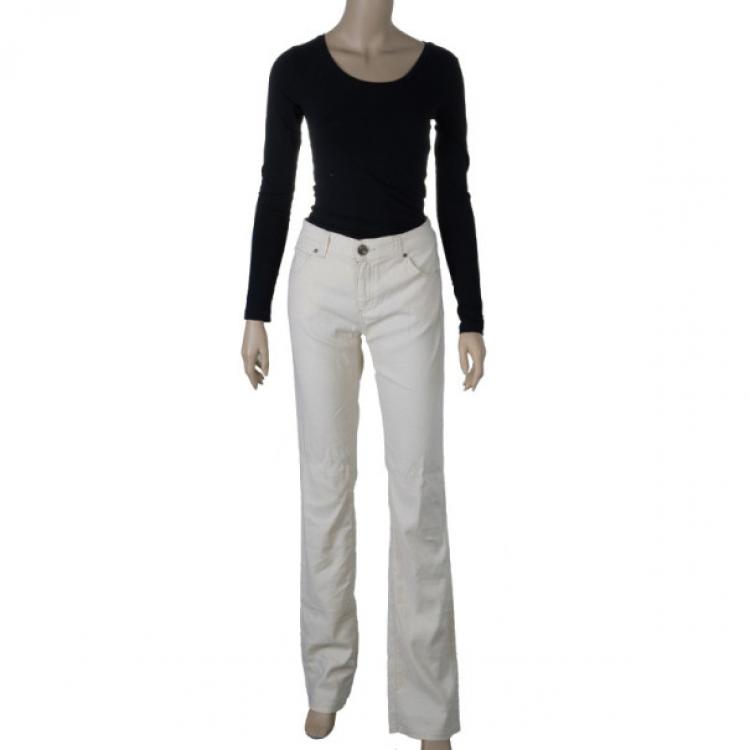 Pre Owned Emporio Armani Off-White Linen Trousers M