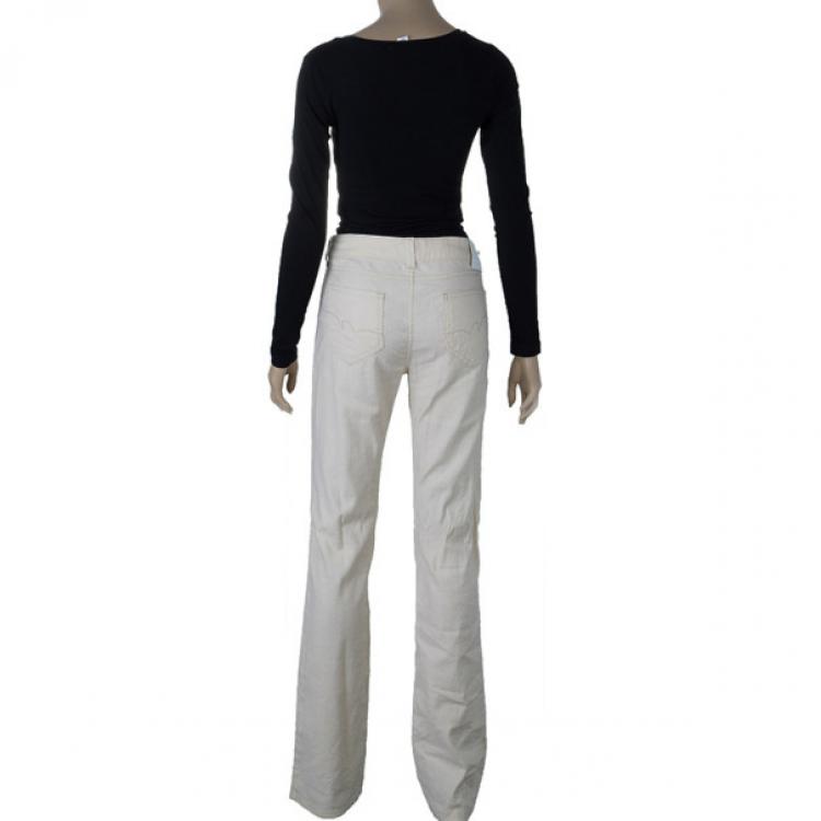 Pre Owned Emporio Armani Off-White Linen Trousers M