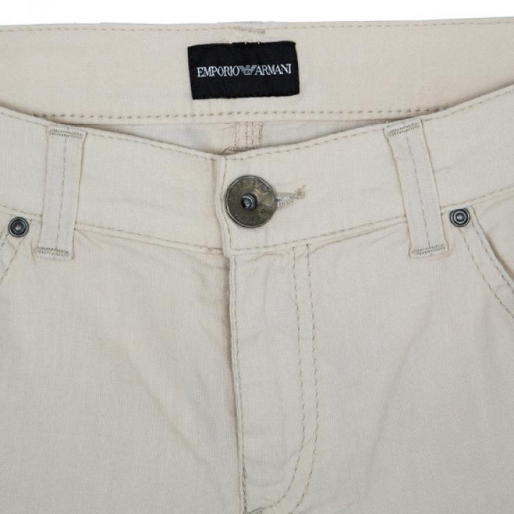 Pre Owned Emporio Armani Off-White Linen Trousers M