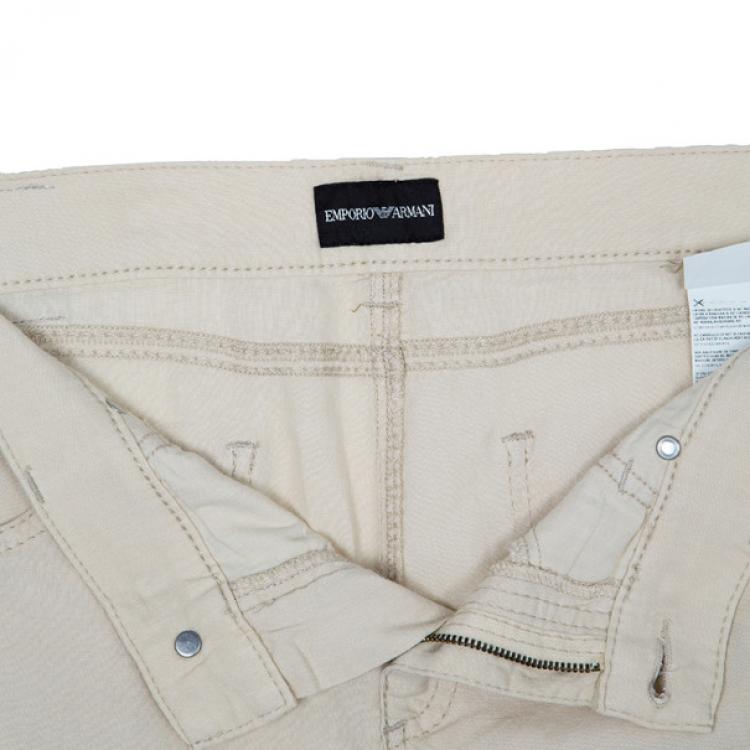 Pre Owned Emporio Armani Off-White Linen Trousers M