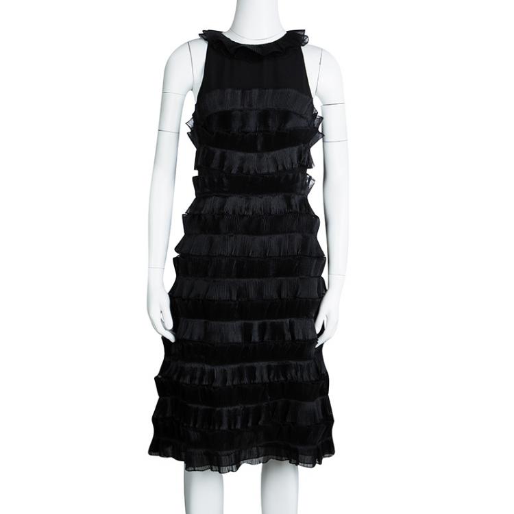 Pre Owned Emporio Armani Black Frill Detail Sleeveless Dress M