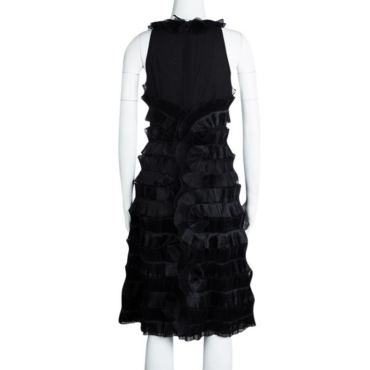 Pre Owned Emporio Armani Black Frill Detail Sleeveless Dress M