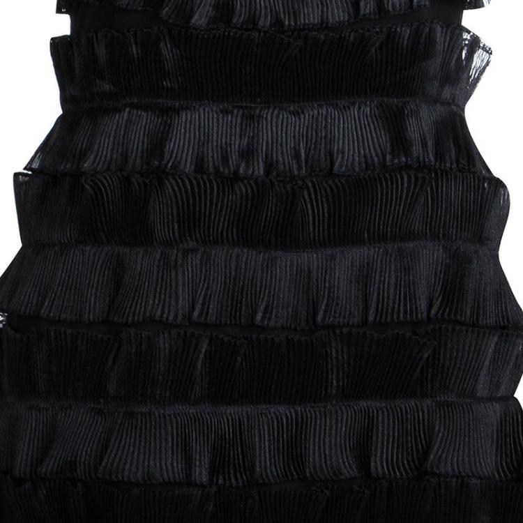 Pre Owned Emporio Armani Black Frill Detail Sleeveless Dress M