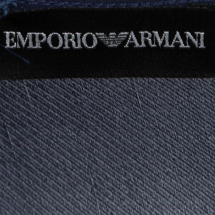 Pre Owned Emporio Armani Navy Blue Silk Contrast Buckle Detail Sheer Top S