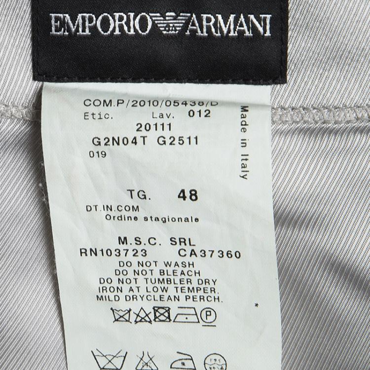 Pre Owned Emporio Armani Grey and Blue Striped Draped Silk Skirt L