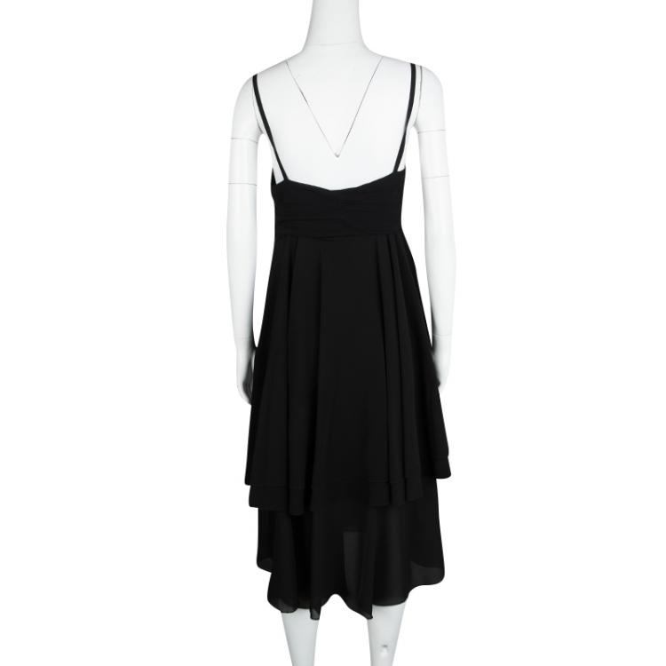 Pre Owned Emporio Armani Vintage Black Layered Ruched Bodice Sleeveless Dress M