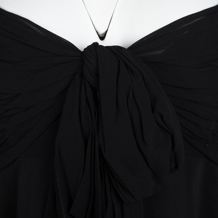Pre Owned Emporio Armani Vintage Black Layered Ruched Bodice Sleeveless Dress M