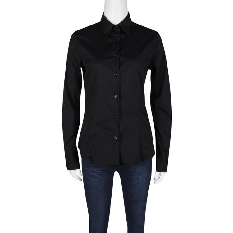 Pre Owned Emporio Armani Black Cotton Button Front Long Sleeve Shirt M
