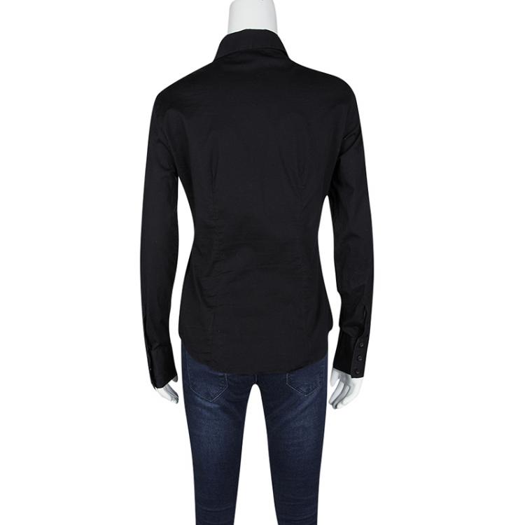 Pre Owned Emporio Armani Black Cotton Button Front Long Sleeve Shirt M