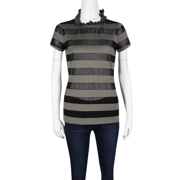 Pre Owned Emporio Armani Sheer Stripe Detail Short Sleeve T-Shirt M