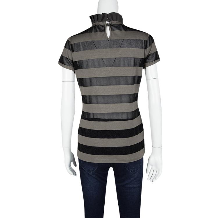 Pre Owned Emporio Armani Sheer Stripe Detail Short Sleeve T-Shirt M