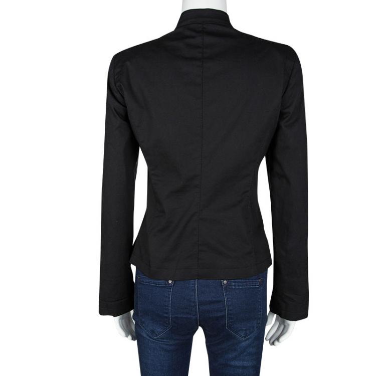 Pre Owned Emporio Armani Black Cotton Mandarin Collar Blazer M