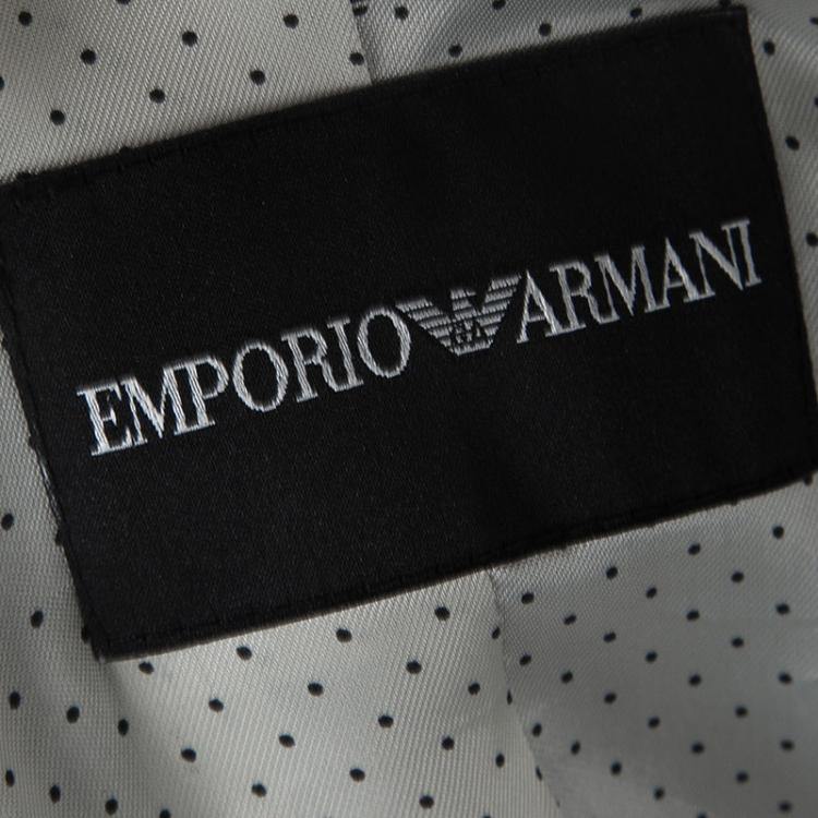 Pre Owned Emporio Armani Black Cotton Mandarin Collar Blazer M