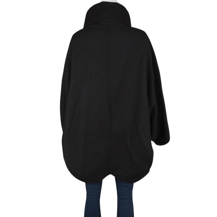 Pre Owned Emporio Armani Black Wool Blend Leather Trim Cape Style Overcoat M