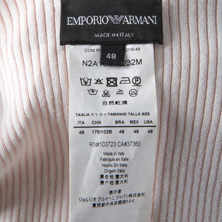 مملوكة مسبقًا Emporio Armani White and Pink Striped Rib Knit Boat Neck Long Sleeve Dress L