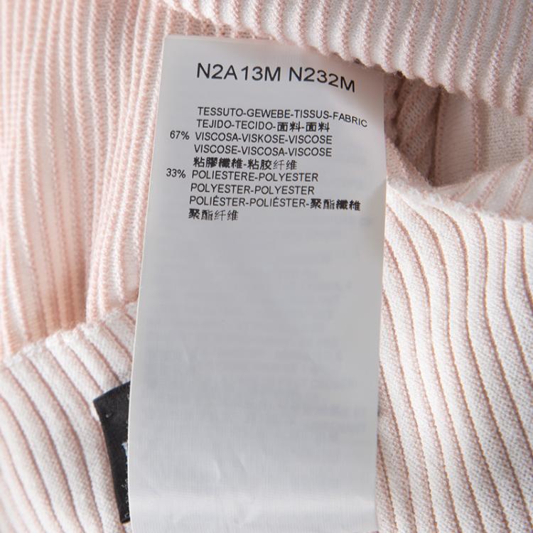 مملوكة مسبقًا Emporio Armani White and Pink Striped Rib Knit Boat Neck Long Sleeve Dress L