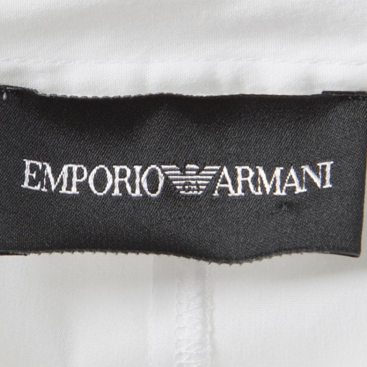 Pre Owned Emporio Armani White Frill Cuff Detail Long Sleeve Shirt L