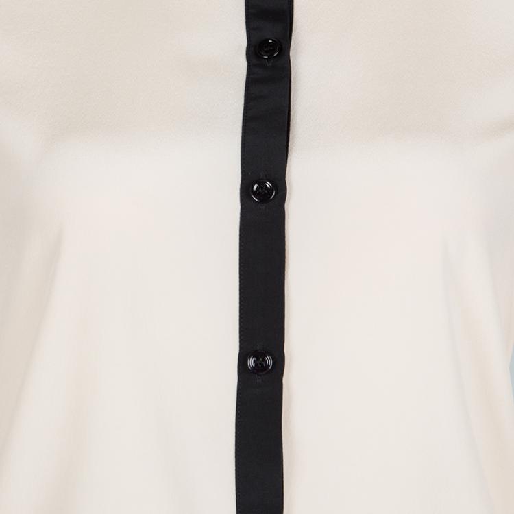 Pre Owned Emporio Armani Beige Contrast Trim Detail Long Sleeve Silk Blouse S