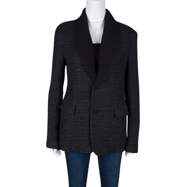 Pre Owned Emporio Armani Grey and Black Button Front Brad Line Jacket M