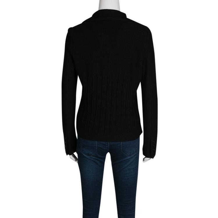 Pre Owned Emporio Armani Black Wool Ribbed Trim Jacket L