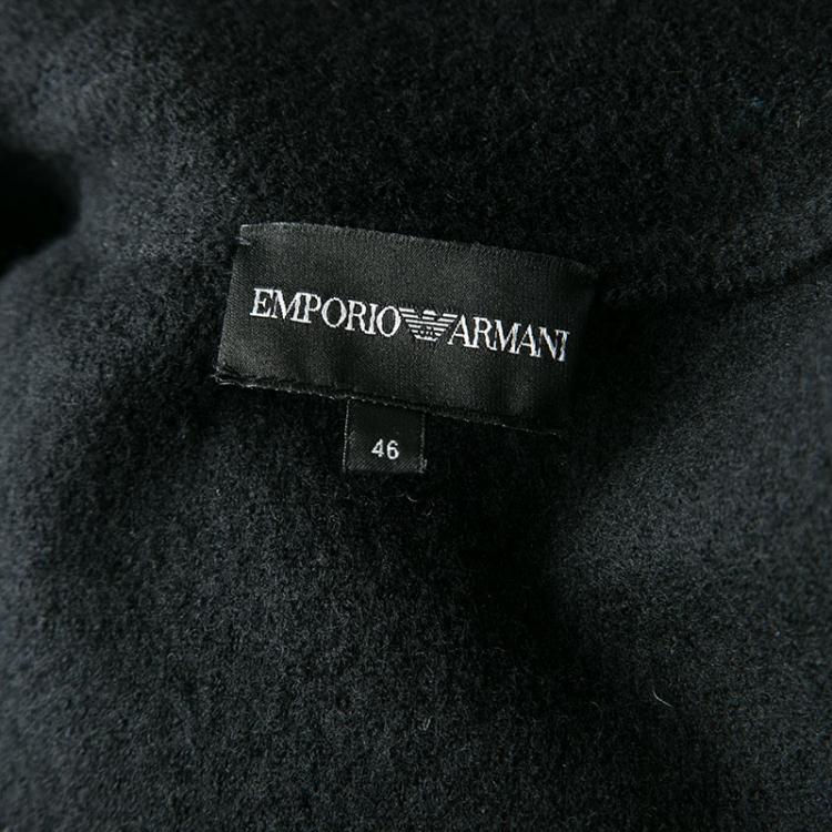 Pre Owned Emporio Armani Black Wool Ribbed Trim Jacket L