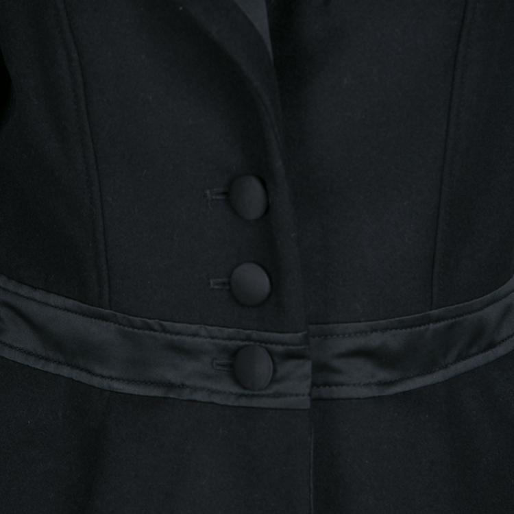 Pre Owned Emporio Armani Black Wool Satin Trim Button Front Short Coat M