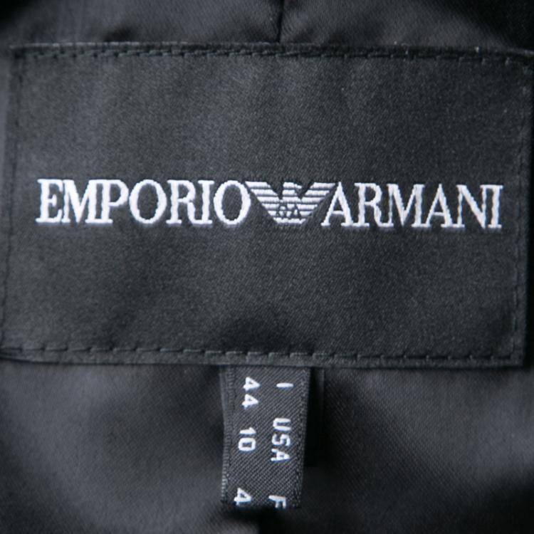 Pre Owned Emporio Armani Black Wool Satin Trim Button Front Short Coat M