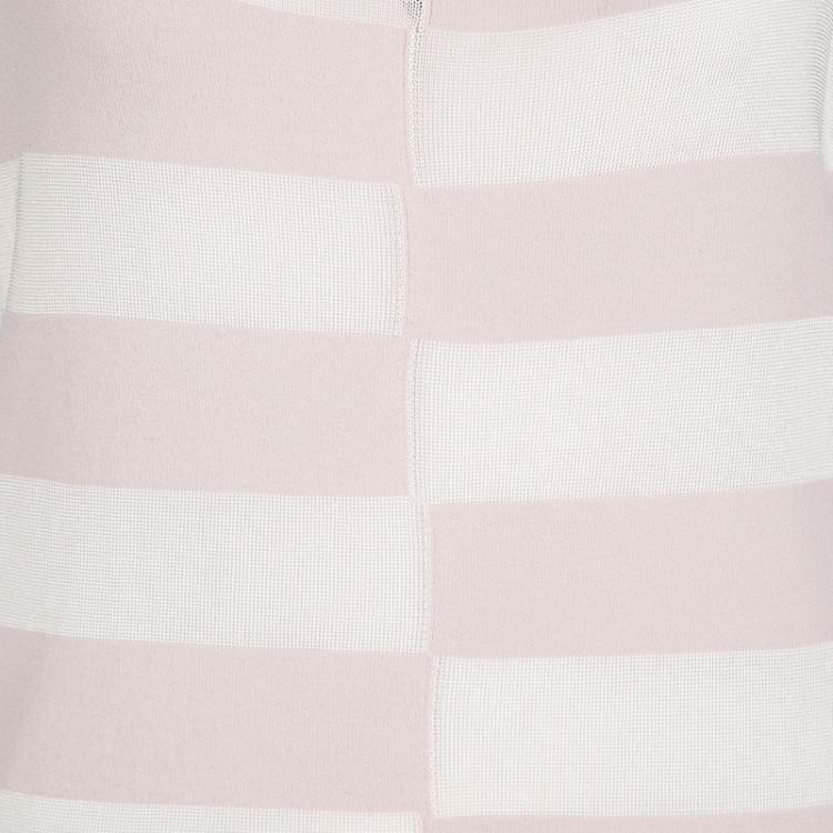 Pre Owned Emporio Armani Blush Pink and Cream Broken Block Striped Knit Top S