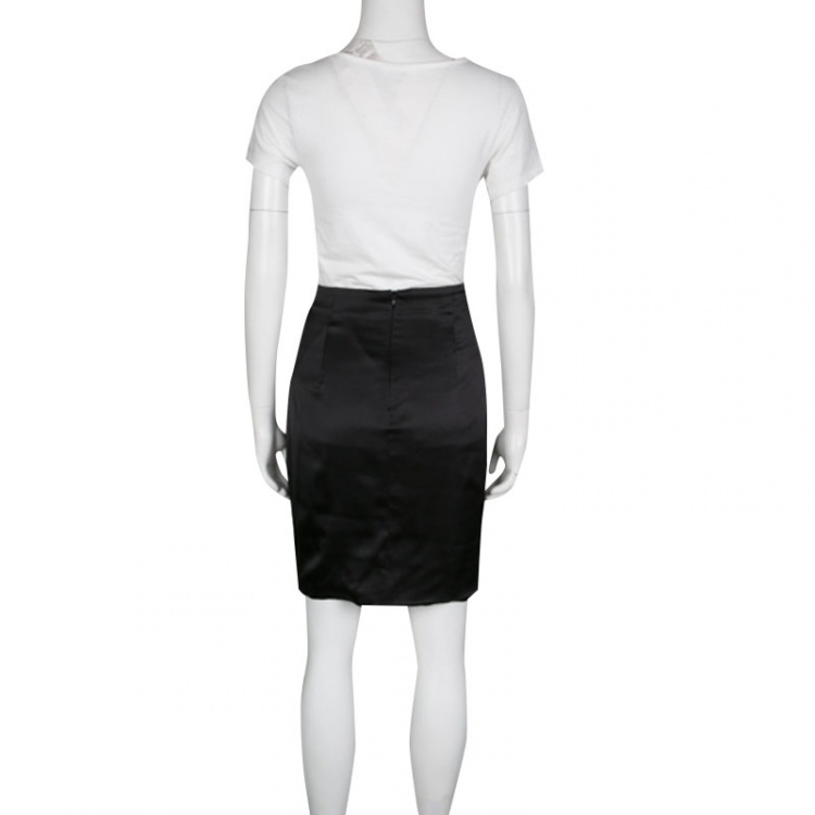 Pre Owned Emporio Armani Black Satin Twist Hem Detail Pencil Skirt S