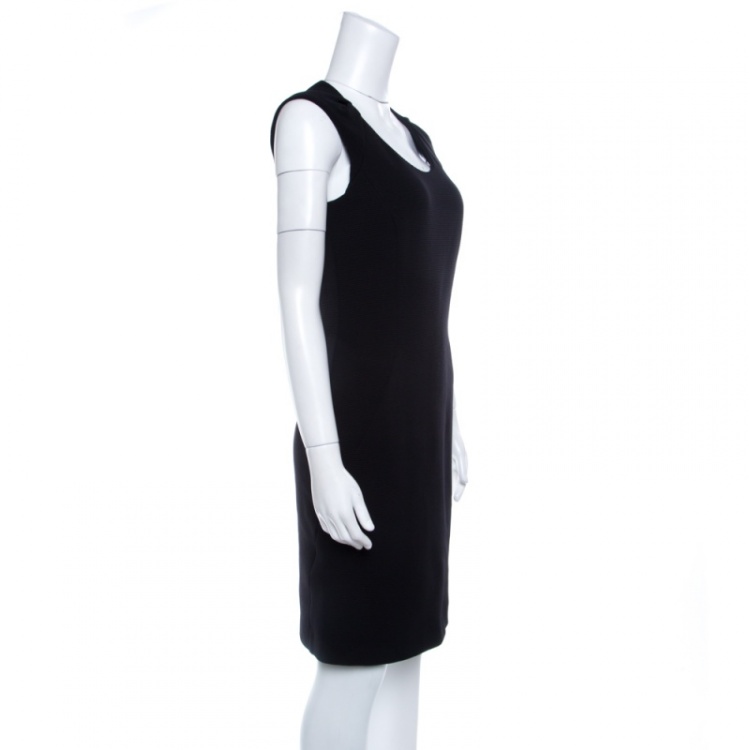 Pre Owned Emporio Armani Black Ribbed Knit Cap Sleeve Dress M