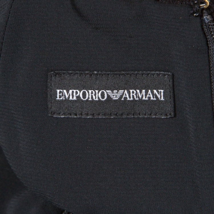 Pre Owned Emporio Armani Black Ribbed Knit Cap Sleeve Dress M