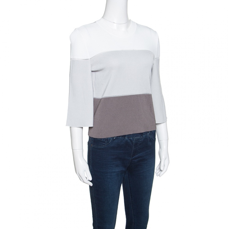 Pre Owned Emporio Armani Colorblock Striped Knit Flared Sleeve Top M