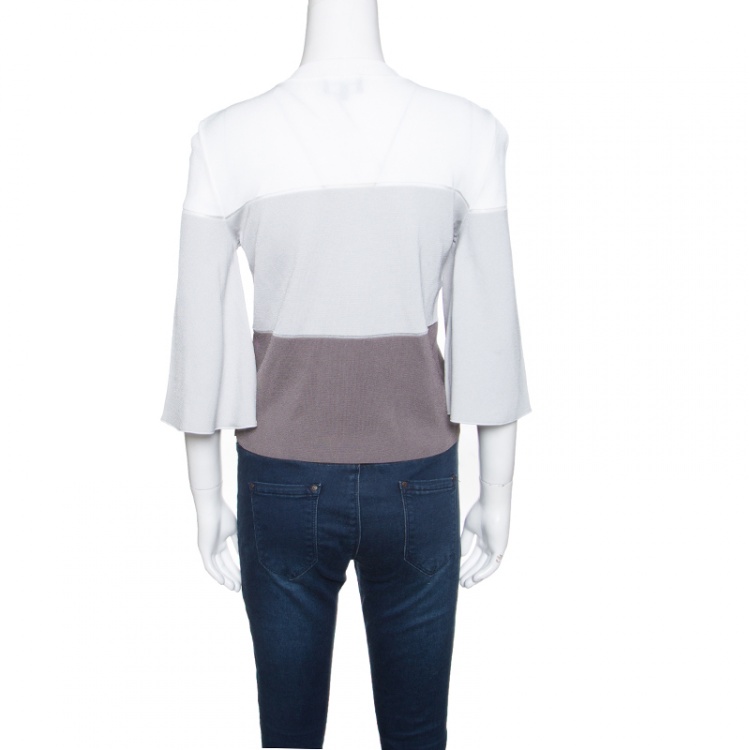 Pre Owned Emporio Armani Colorblock Striped Knit Flared Sleeve Top M
