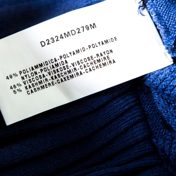 Pre Owned Emporio Armani Blue Patterned Knit Ruffled Long Sleeve Shrug S