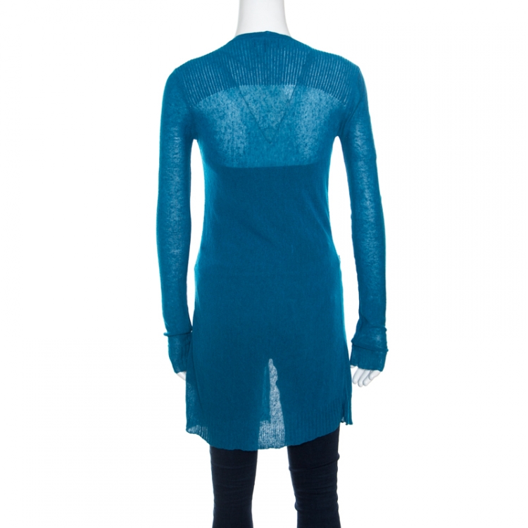Pre Owned Emporio Armani Teal Blue Knit Long Cardigan S