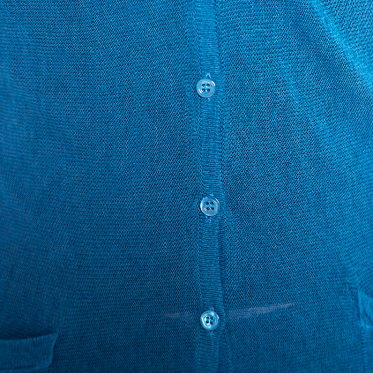 Pre Owned Emporio Armani Teal Blue Knit Long Cardigan S