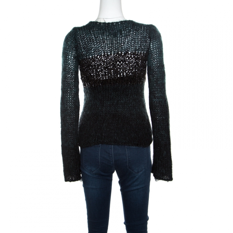 Pre Owned Emporio Armani Green Mohair and Wool Blend Braided Bodice Detail Sweater S
