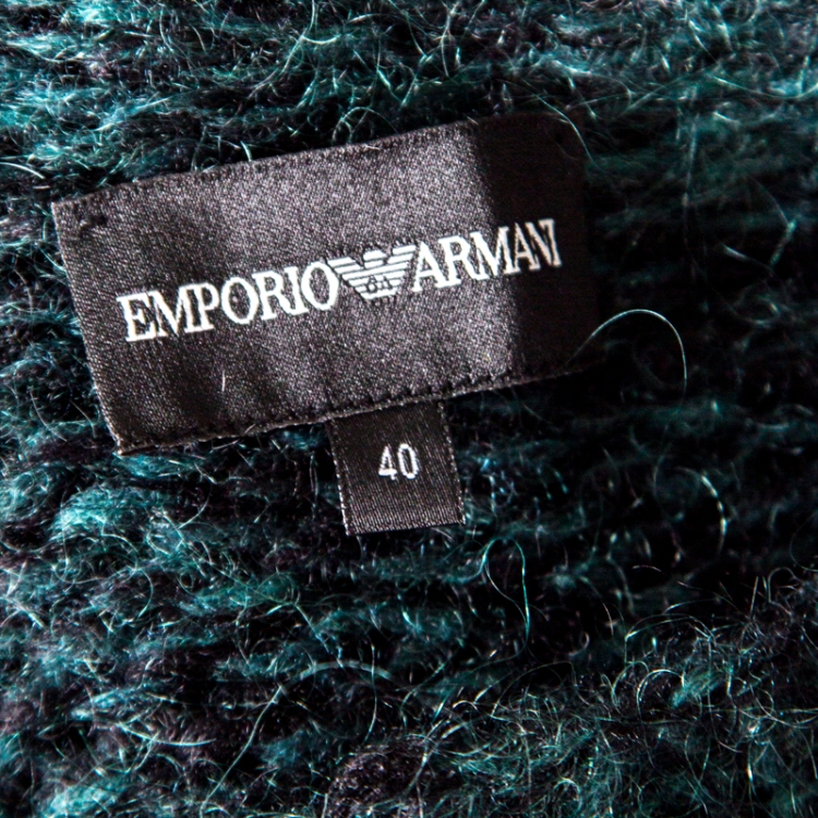 Pre Owned Emporio Armani Green Mohair and Wool Blend Braided Bodice Detail Sweater S