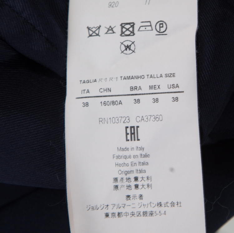 Pre Owned Emporio Armani Navy Blue One Button Tailored Blazer S