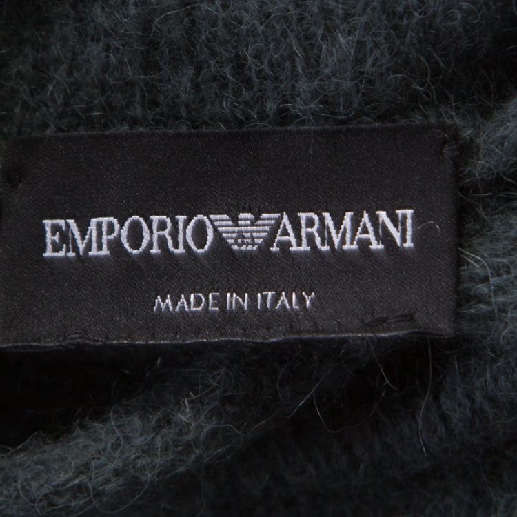 Pre Owned Emporio Armani Grey Loose Knit Short Sleeve High Neck Sweater M